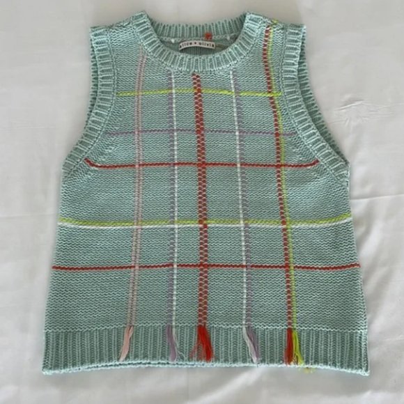 Alice + Olivia Sweaters - Alice + Olivia light turquoise blue vest with multi-colored woven pattern S EUC